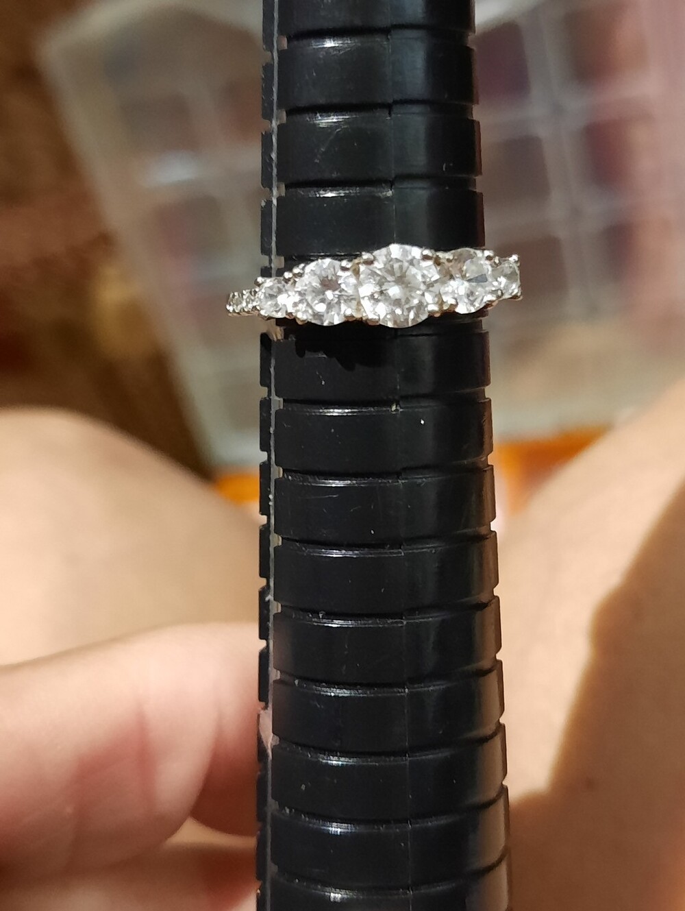 DIAMONELLE CZ 5 STONE ANNIVERSARY RING Solid Sterling Silver Rhodium SZ 6